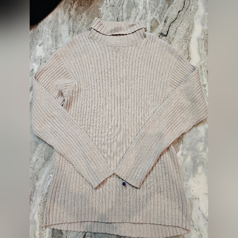 Croft & Barrow Ribbed Cotton Sweater Women’s XL Mock Neck Beige Long Sleeve